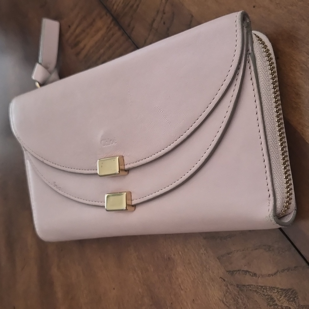 Chloe 2017 Pale Pink Lambskin Double Flap Zip Around Wallet